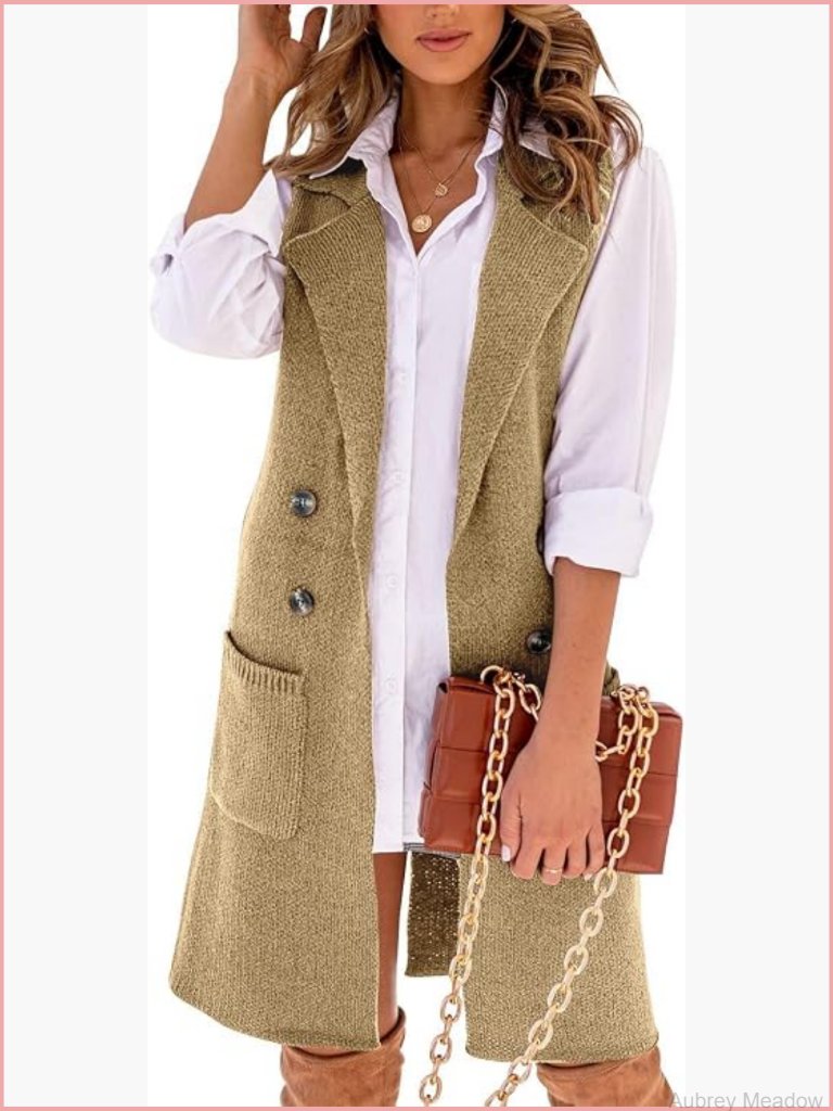 Long Sleeveless Knit Cardigan Coatigan Double Breasted Vest Outerwear
